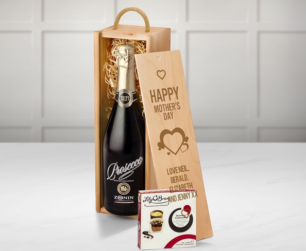 Mother's Day Sparkling Prosecco & Chocolates Gift Box With Engraved Personalised Lid